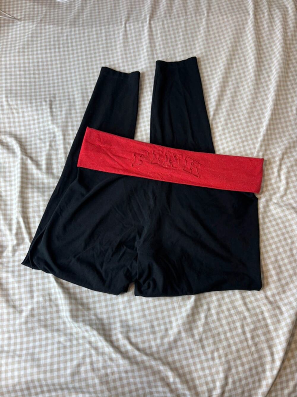 VS Pink Black Fold Over Leggings